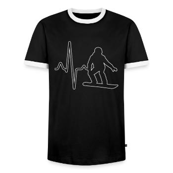 Snowboarding Heartbeat - Men's Ringer Shirt - black/white - Front - AI Model Female 172 light (172cm) & AI Model Male 178 light (178cm)