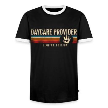 Childcare Daycare Provider Teacher - Men's Ringer Shirt - black/white - Front - AI Model Female 172 light (172cm) & AI Model Male 178 light (178cm)