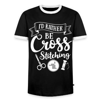 Kreuzstichmuster Kreuzstich Nadeln Sticken Weben - Männer Kontrast-T-Shirt - Schwarz/Weiß - Vorne - AI Model Female 172 light (172cm) & AI Model Male 178 light (178cm)