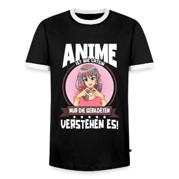 Anime Saying Weeb Otaku Anime is like Latin - Men's Ringer Shirt - black/white - Front - AI Model Female 172 light (172cm) & AI Model Male 178 light (178cm)