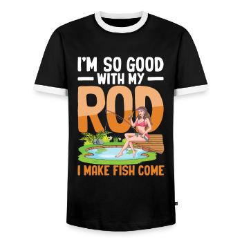 I'm So Good With My Rod I Make Fish Come - Männer Kontrast-T-Shirt - Schwarz/Weiß - Vorne - AI Model Female 172 light (172cm) & AI Model Male 178 light (178cm)