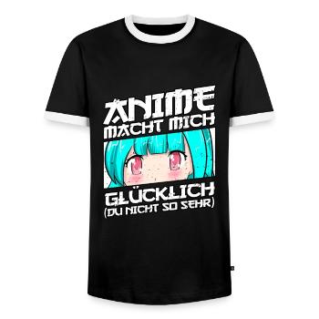 Anime Saying Weeb Otaku - Men's Ringer Shirt - black/white - Front - AI Model Female 172 light (172cm) & AI Model Male 178 light (178cm)