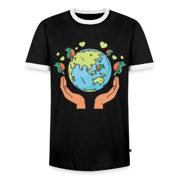 Erde Schildkrötenherzen Umwelt Erde Tag - Männer Kontrast-T-Shirt - Schwarz/Weiß - Vorne - AI Model Female 172 light (172cm) & AI Model Male 178 light (178cm)