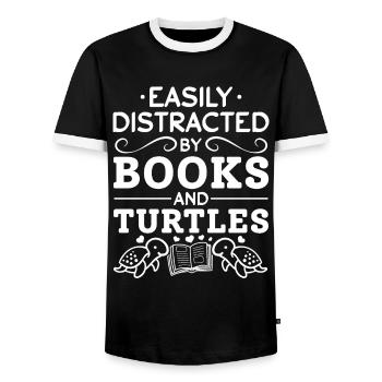 Turtle reading books are easy to read from - Men's Ringer Shirt - black/white - Front - AI Model Female 172 light (172cm) & AI Model Male 178 light (178cm)
