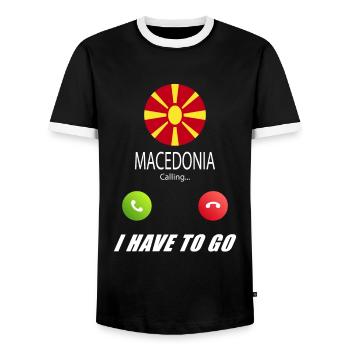 Mazedonien ruft an Lusiger Flaggen Spruch - Männer Kontrast-T-Shirt - Schwarz/Weiß - Vorne - AI Model Female 172 light (172cm) & AI Model Male 178 light (178cm)