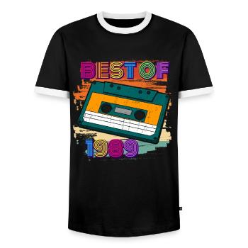 best of 1989 cassette 80s 33rd birthday - Men's Ringer Shirt - black/white - Front - AI Model Female 172 light (172cm) & AI Model Male 178 light (178cm)