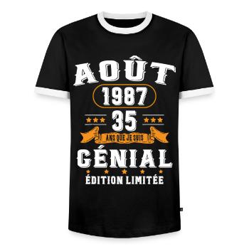 35 Ans Anniversaire Vintage Né(e) en Août 1987 - T-shirt contrasté Homme - noir/blanc - Devant - AI Model Female 172 light (172cm) & AI Model Male 178 light (178cm)