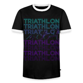 Triathlon Triathlete Retro - Men's Ringer Shirt - black/white - Front - AI Model Female 172 light (172cm) & AI Model Male 178 light (178cm)