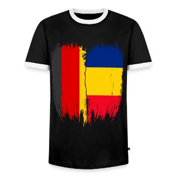 Allemagne Drapeau Roumanie - T-shirt contrasté Homme - noir/blanc - Devant - AI Model Female 172 light (172cm) & AI Model Male 178 light (178cm)