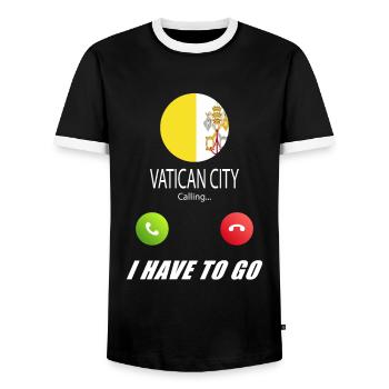 La Cité du Vatican appelle les drapeaux lusiger en disant - T-shirt contrasté Homme - noir/blanc - Devant - AI Model Female 172 light (172cm) & AI Model Male 178 light (178cm)