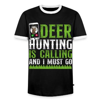 Buck Deer Hunting Hunter Téléphone - T-shirt contrasté Homme - noir/blanc - Devant - AI Model Female 172 light (172cm) & AI Model Male 178 light (178cm)