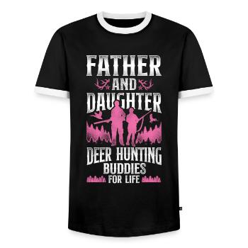 Buck Deer Hunting Hunter Father - Men's Ringer Shirt - black/white - Front - AI Model Female 172 light (172cm) & AI Model Male 178 light (178cm)