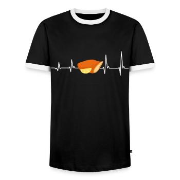 Schnitzelfan Heartbeat Schnitzel - Men's Ringer Shirt - black/white - Front - AI Model Female 172 light (172cm) & AI Model Male 178 light (178cm)