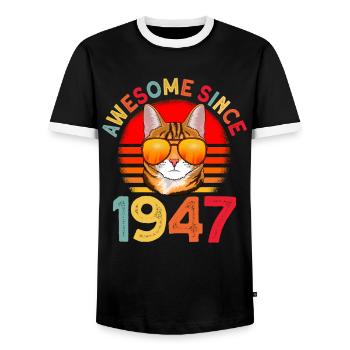 Génial depuis 1947 Cat 75th Birthday Gift - T-shirt contrasté Homme - noir/blanc - Devant - AI Model Female 172 light (172cm) & AI Model Male 178 light (178cm)