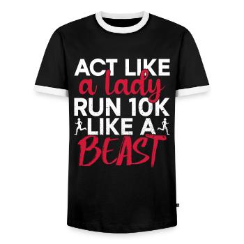 10k Running Training Runner Jogging Running - Men's Ringer Shirt - black/white - Front - AI Model Female 172 light (172cm) & AI Model Male 178 light (178cm)