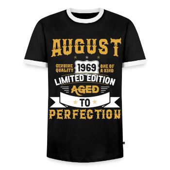 Geburtstag August 1969 geboren Vintage - Männer Kontrast-T-Shirt - Schwarz/Weiß - Vorne - AI Model Female 172 light (172cm) & AI Model Male 178 light (178cm)