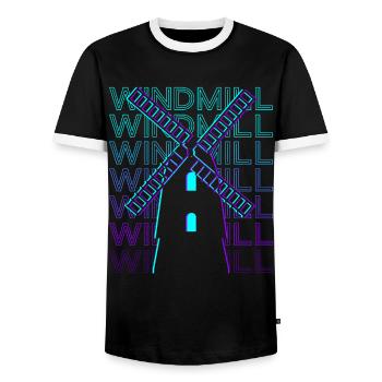 Moulin à vent Rétro - T-shirt contrasté Homme - noir/blanc - Devant - AI Model Female 172 light (172cm) & AI Model Male 178 light (178cm)