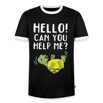 Turtle Funny Turtle Lover - Can you help me? - Men's Ringer Shirt - black/white - Front - AI Model Female 172 light (172cm) & AI Model Male 178 light (178cm)