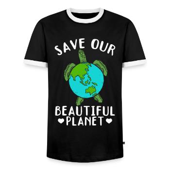 Save the turtles Save our beautiful - Men's Ringer Shirt - black/white - Front - AI Model Female 172 light (172cm) & AI Model Male 178 light (178cm)