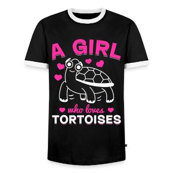 Land Tortoise Turtle Lover Girl - A girl who - Men's Ringer Shirt - black/white - Front - AI Model Female 172 light (172cm) & AI Model Male 178 light (178cm)