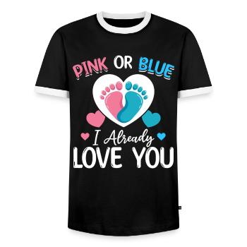 Rose ou Bleu je t’aime déjà nouveau-né - T-shirt contrasté Homme - noir/blanc - Devant - AI Model Female 172 light (172cm) & AI Model Male 178 light (178cm)