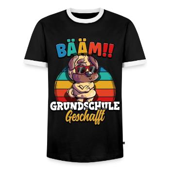 Bääm Grundschule Geschafft - Männer Kontrast-T-Shirt - Schwarz/Weiß - Vorne - AI Model Female 172 light (172cm) & AI Model Male 178 light (178cm)