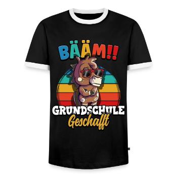 Bääm Grundschule Geschafft - Männer Kontrast-T-Shirt - Schwarz/Weiß - Vorne - AI Model Female 172 light (172cm) & AI Model Male 178 light (178cm)