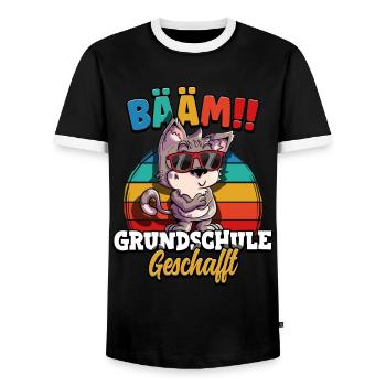 Bääm Grundschule Geschafft - Männer Kontrast-T-Shirt - Schwarz/Weiß - Vorne - AI Model Female 172 light (172cm) & AI Model Male 178 light (178cm)