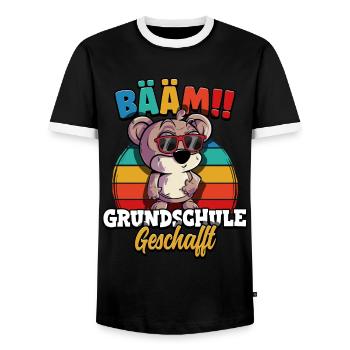 Bääm Grundschule Geschafft - Männer Kontrast-T-Shirt - Schwarz/Weiß - Vorne - AI Model Female 172 light (172cm) & AI Model Male 178 light (178cm)