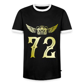72 Number crown - Men's Ringer Shirt - black/white - Front - AI Model Female 172 light (172cm) & AI Model Male 178 light (178cm)