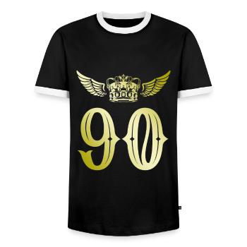 90 Zahl Krone - Männer Kontrast-T-Shirt - Schwarz/Weiß - Vorne - AI Model Female 172 light (172cm) & AI Model Male 178 light (178cm)