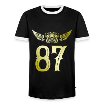 87 Zahl Krone - Männer Kontrast-T-Shirt - Schwarz/Weiß - Vorne - AI Model Female 172 light (172cm) & AI Model Male 178 light (178cm)