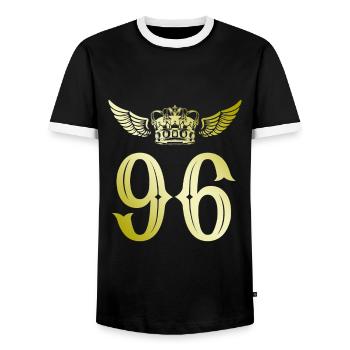 96 Number crown - Men's Ringer Shirt - black/white - Front - AI Model Female 172 light (172cm) & AI Model Male 178 light (178cm)