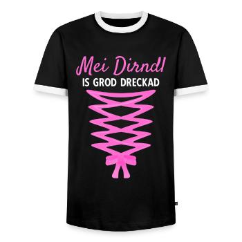 Damen Dirndl Ersatz Trachten Ersatz Bluse Kirmes - Männer Kontrast-T-Shirt - Schwarz/Weiß - Vorne - AI Model Female 172 light (172cm) & AI Model Male 178 light (178cm)