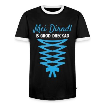 Damen Dirndl Ersatz Trachten Ersatz Bluse Kirmes - Männer Kontrast-T-Shirt - Schwarz/Weiß - Vorne - AI Model Female 172 light (172cm) & AI Model Male 178 light (178cm)