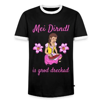 Damen Dirndl Ersatz Trachten Ersatz Bluse Kirmes - Männer Kontrast-T-Shirt - Schwarz/Weiß - Vorne - AI Model Female 172 light (172cm) & AI Model Male 178 light (178cm)