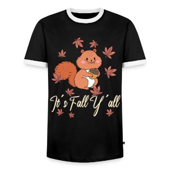 Dear Squirrels Thanksgiving Autumn All of You - Men's Ringer Shirt - black/white - Front - AI Model Female 172 light (172cm) & AI Model Male 178 light (178cm)