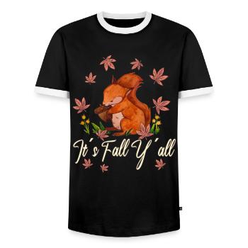 Dear Squirrels Thanksgiving Autumn All of You - Men's Ringer Shirt - black/white - Front - AI Model Female 172 light (172cm) & AI Model Male 178 light (178cm)
