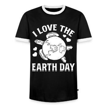 Environment Turtle Earth Turtle Lover I love the day - Men's Ringer Shirt - black/white - Front - AI Model Female 172 light (172cm) & AI Model Male 178 light (178cm)