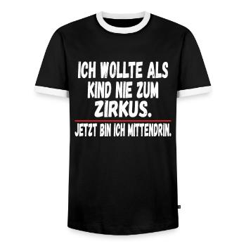 Ich wollte als Kind nie zum Zirkus Lustig - Männer Kontrast-T-Shirt - Schwarz/Weiß - Vorne - AI Model Female 172 light (172cm) & AI Model Male 178 light (178cm)