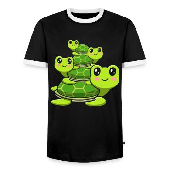 Stacked turtles, cute turtles, - Men's Ringer Shirt - black/white - Front - AI Model Female 172 light (172cm) & AI Model Male 178 light (178cm)