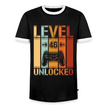 46th Birthday Level 46 unlocked - Men's Ringer Shirt - black/white - Front - AI Model Female 172 light (172cm) & AI Model Male 178 light (178cm)