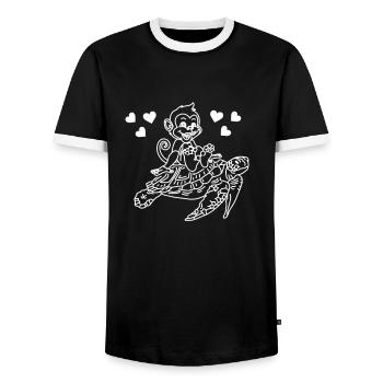 Lovers of sea turtles and monkeys - - Men's Ringer Shirt - black/white - Front - AI Model Female 172 light (172cm) & AI Model Male 178 light (178cm)