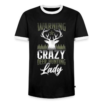 Buck Deer Hunting Hunter Girl - Men's Ringer Shirt - black/white - Front - AI Model Female 172 light (172cm) & AI Model Male 178 light (178cm)