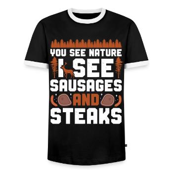 Buck Deer Hunting Hunter Bbq - T-shirt contrasté Homme - noir/blanc - Devant - AI Model Female 172 light (172cm) & AI Model Male 178 light (178cm)