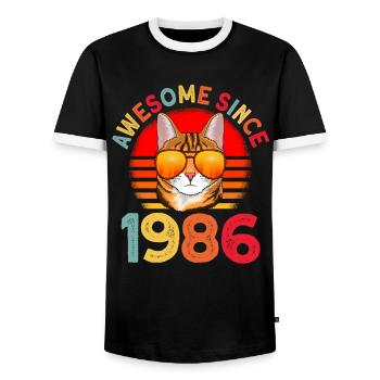 Awesome since 1986 Katze 36. Geburtstag Geschenk - Männer Kontrast-T-Shirt - Schwarz/Weiß - Vorne - AI Model Female 172 light (172cm) & AI Model Male 178 light (178cm)