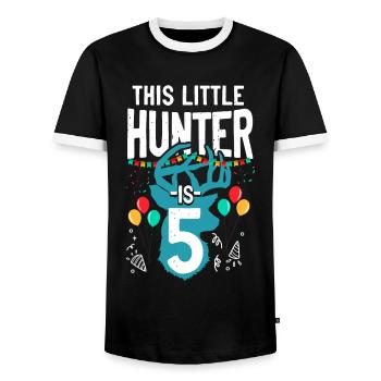 Buck Deer Hunting Hunter Kid - Men's Ringer Shirt - black/white - Front - AI Model Female 172 light (172cm) & AI Model Male 178 light (178cm)