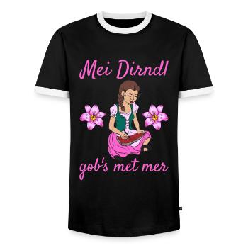 Damen Dirndl Ersatz Trachten Ersatz Bluse Kirmes - Männer Kontrast-T-Shirt - Schwarz/Weiß - Vorne - AI Model Female 172 light (172cm) & AI Model Male 178 light (178cm)