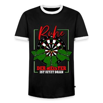 Ruhe Der Meister Wirft Darts Dartspieler - Männer Kontrast-T-Shirt - Schwarz/Weiß - Vorne - AI Model Female 172 light (172cm) & AI Model Male 178 light (178cm)