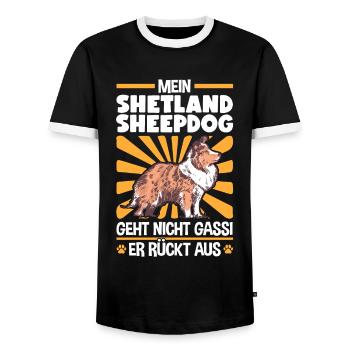 Shetland Sheepdog Gassi gehen Sheltie - Männer Kontrast-T-Shirt - Schwarz/Weiß - Vorne - AI Model Female 172 light (172cm) & AI Model Male 178 light (178cm)